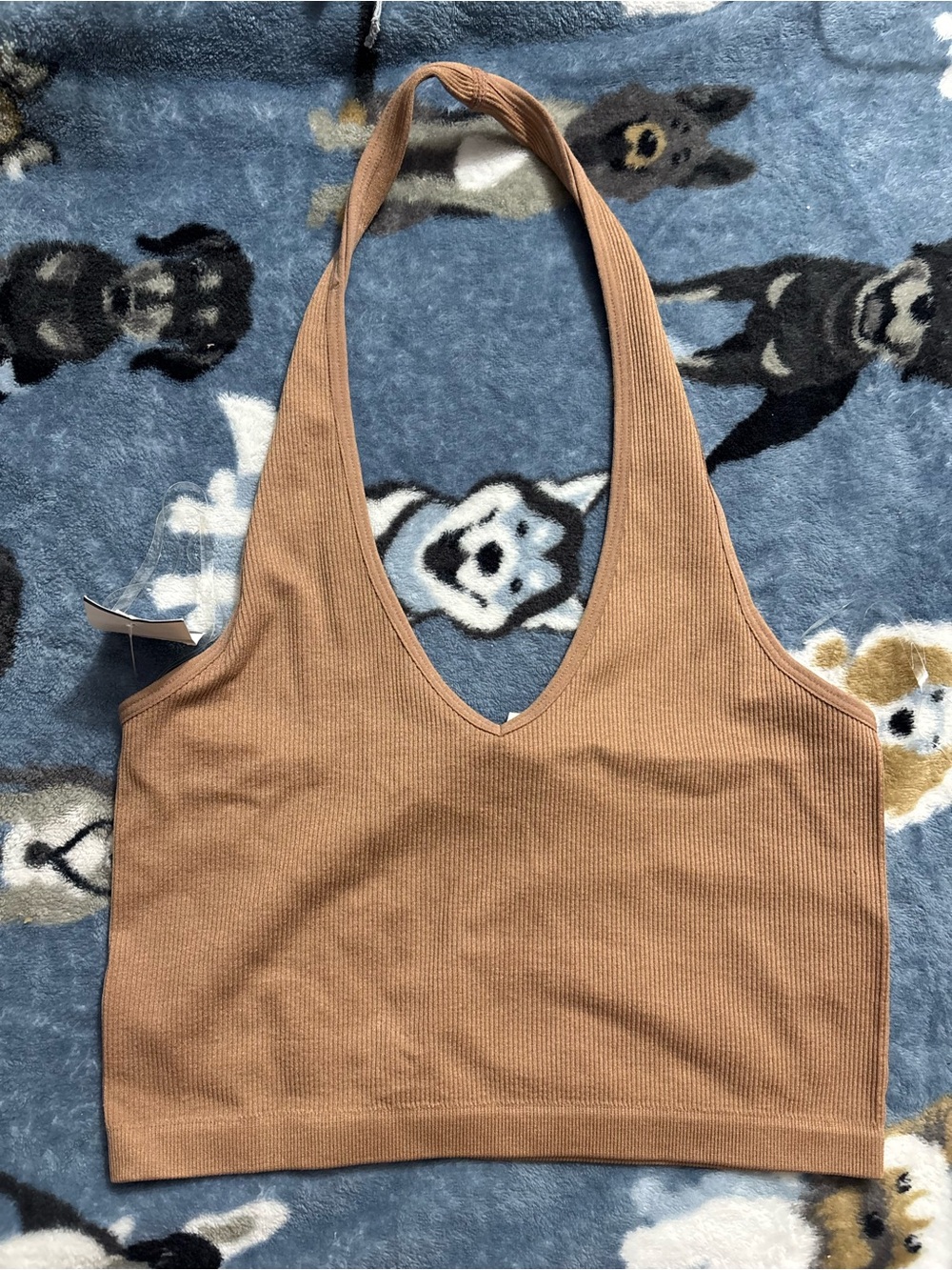 Bozzolo Ribbed Halter Crop Top - Camel